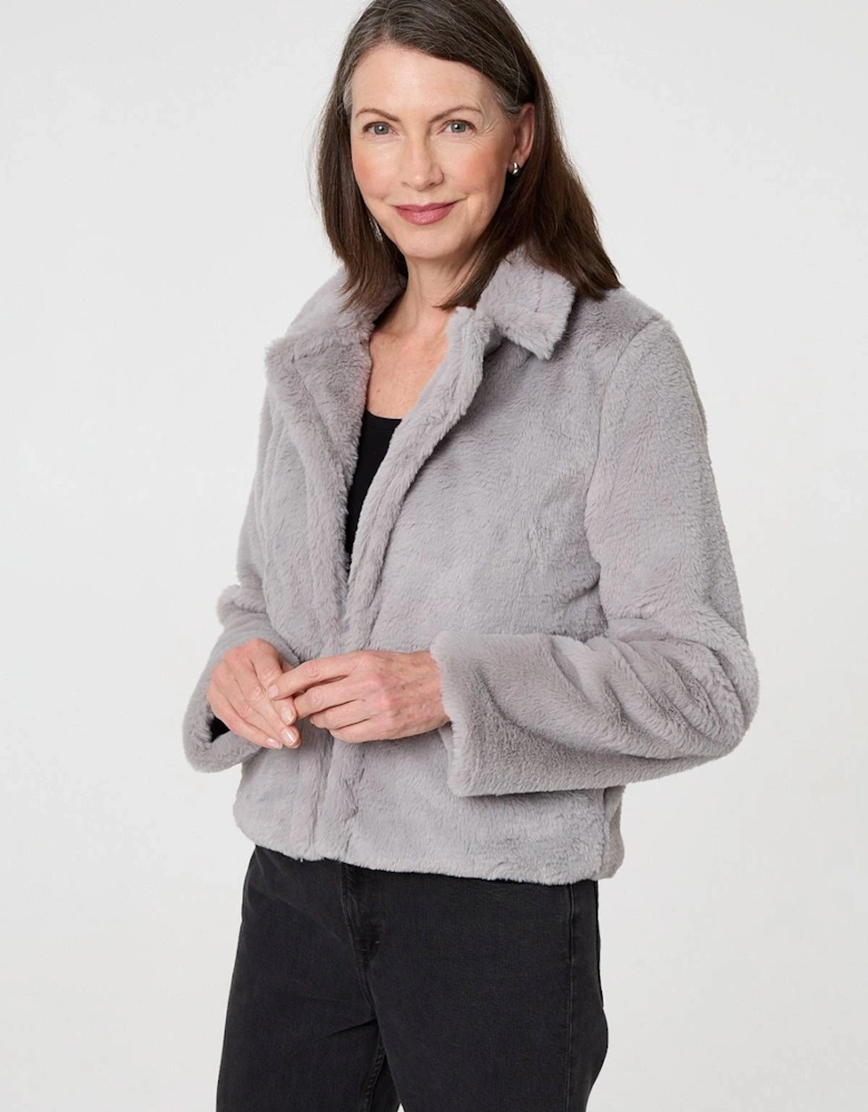 Faux Fur Long Sleeve Cropped Jacket