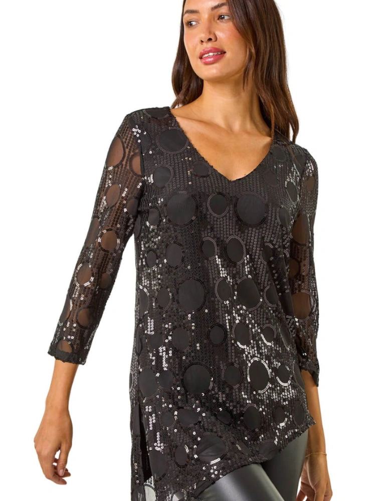 Circle Sequin Asymmetric Top