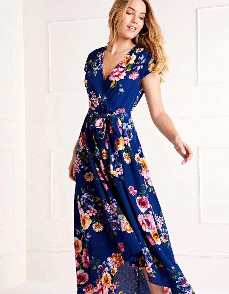Navy Front Wrap Floral Dress
