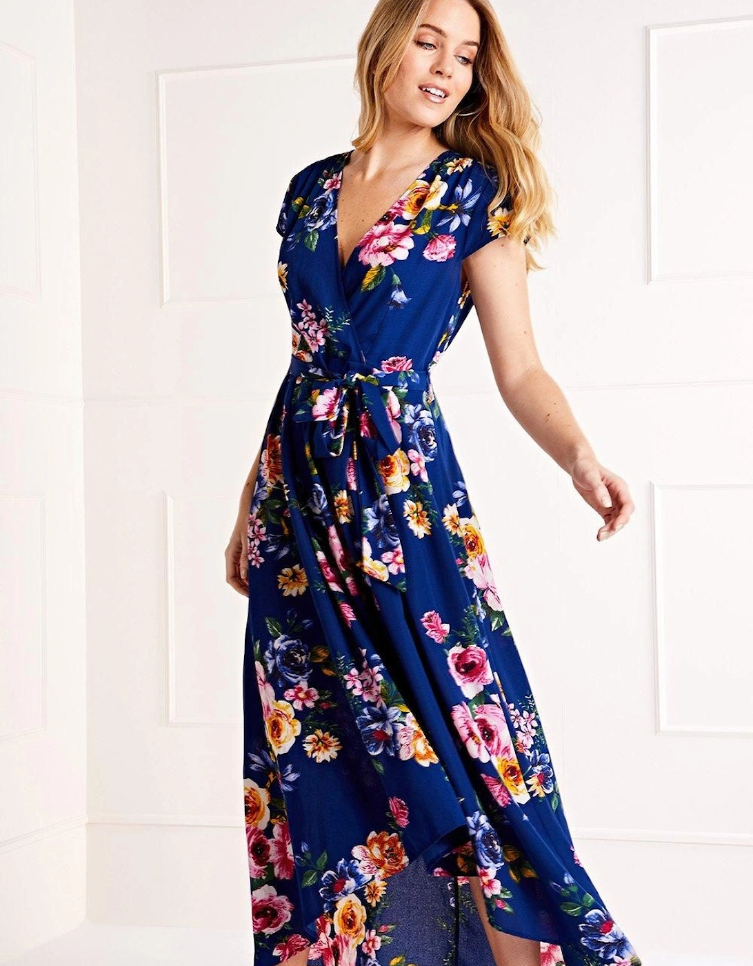 Navy Front Wrap Floral Dress, 2 of 1