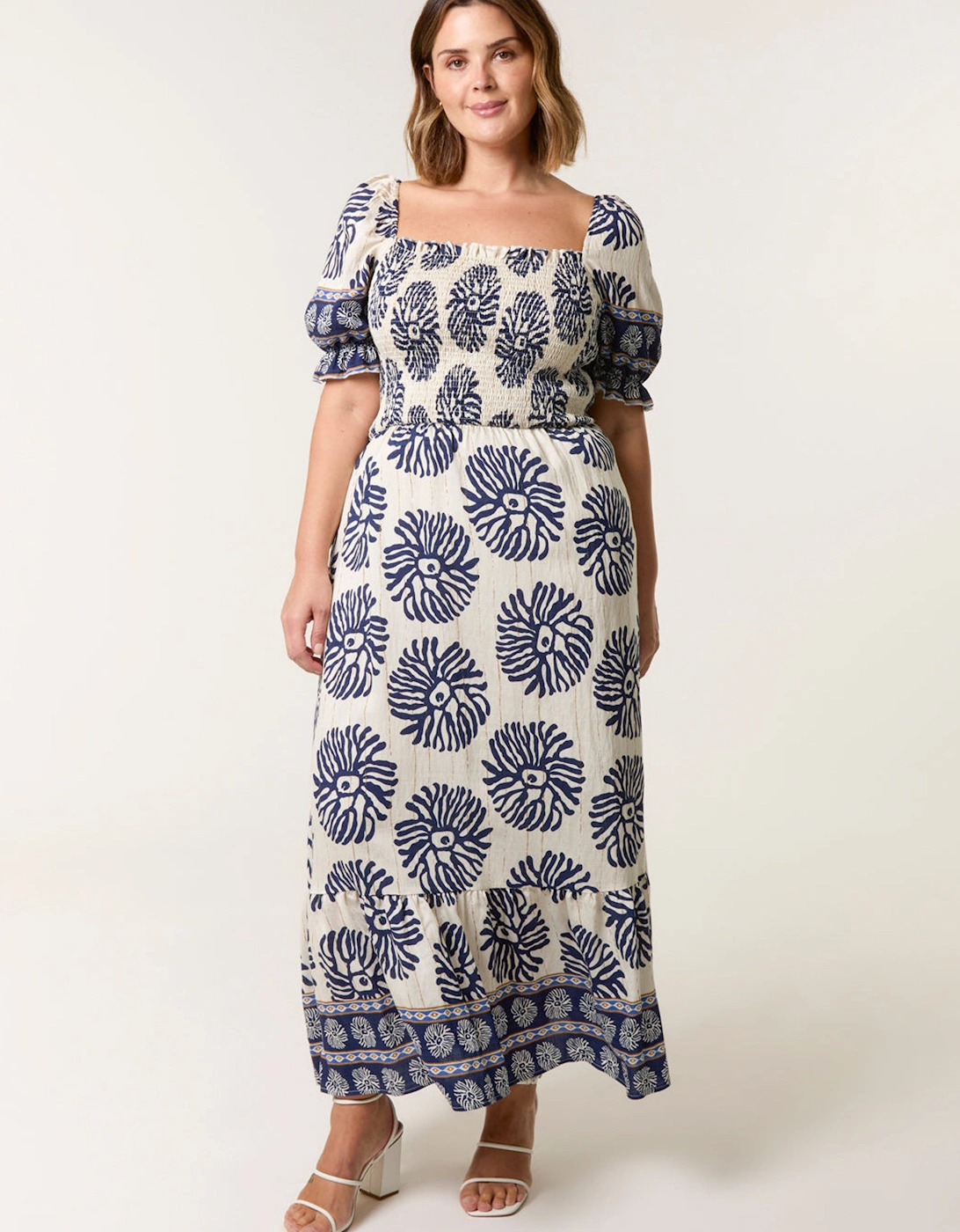 Navy Curve Shirred Floral Maxi Dress, 2 of 1
