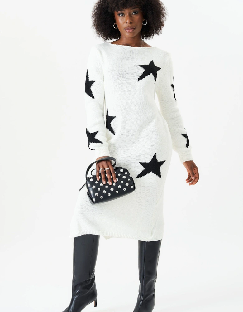 White Star Knit Oversized Jumper Dress