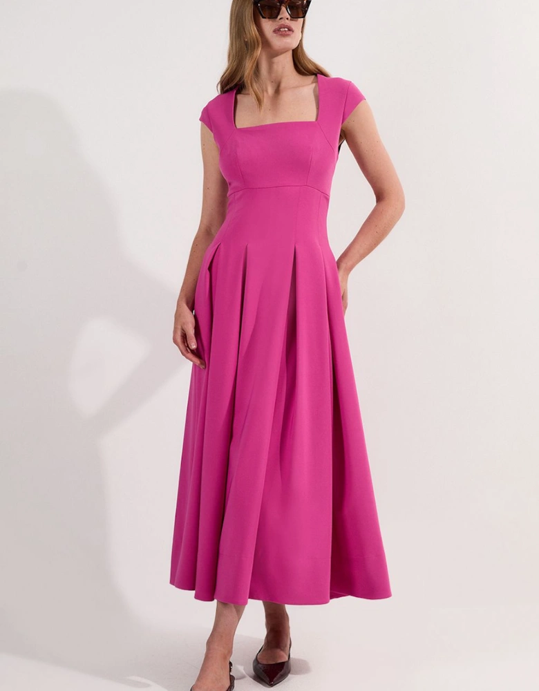 Tailored Square Neck Full Skirted Midi Dress