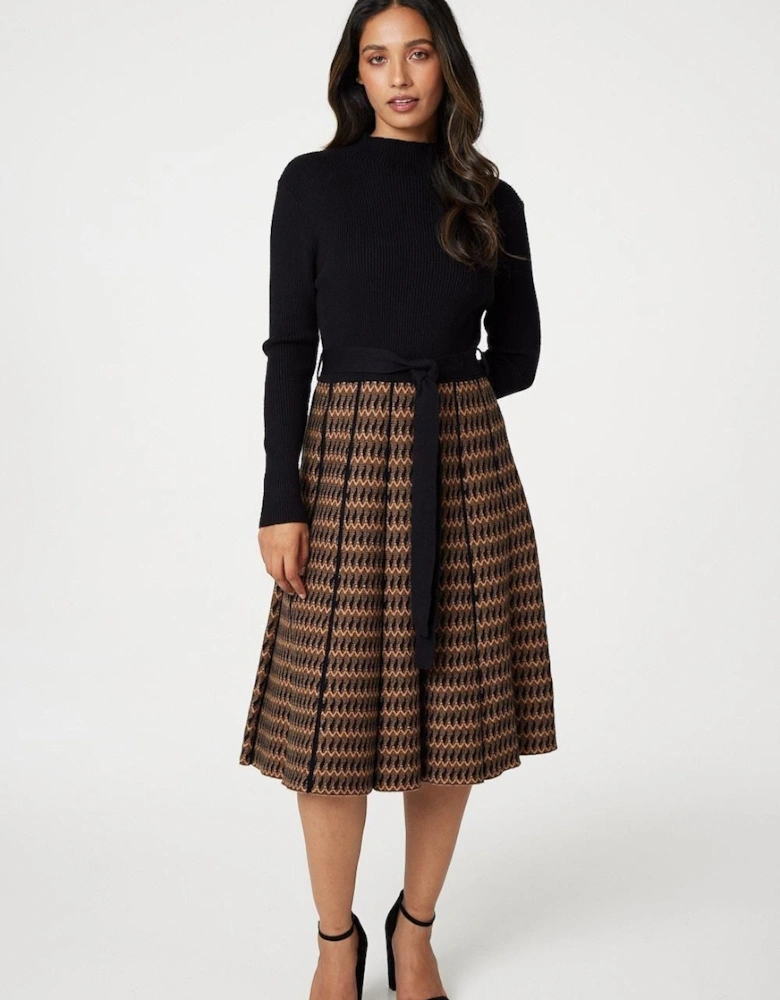 High Neck Midi Skater Knit Dress