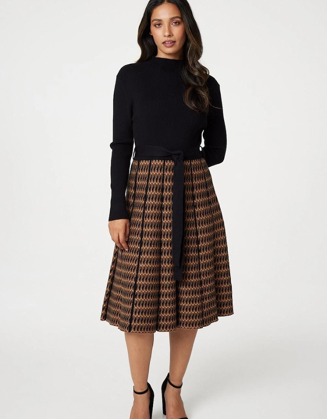 High Neck Midi Skater Knit Dress, 2 of 1