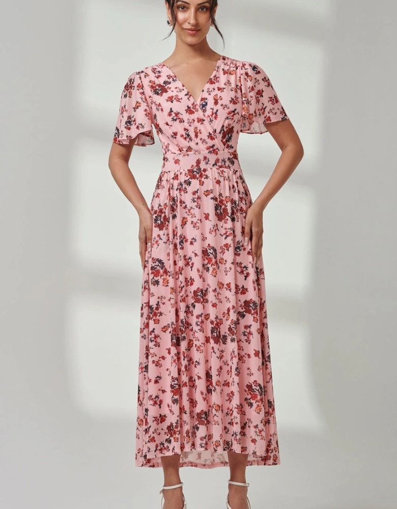 Gracelyn Wrap Front Mesh Maxi Dress