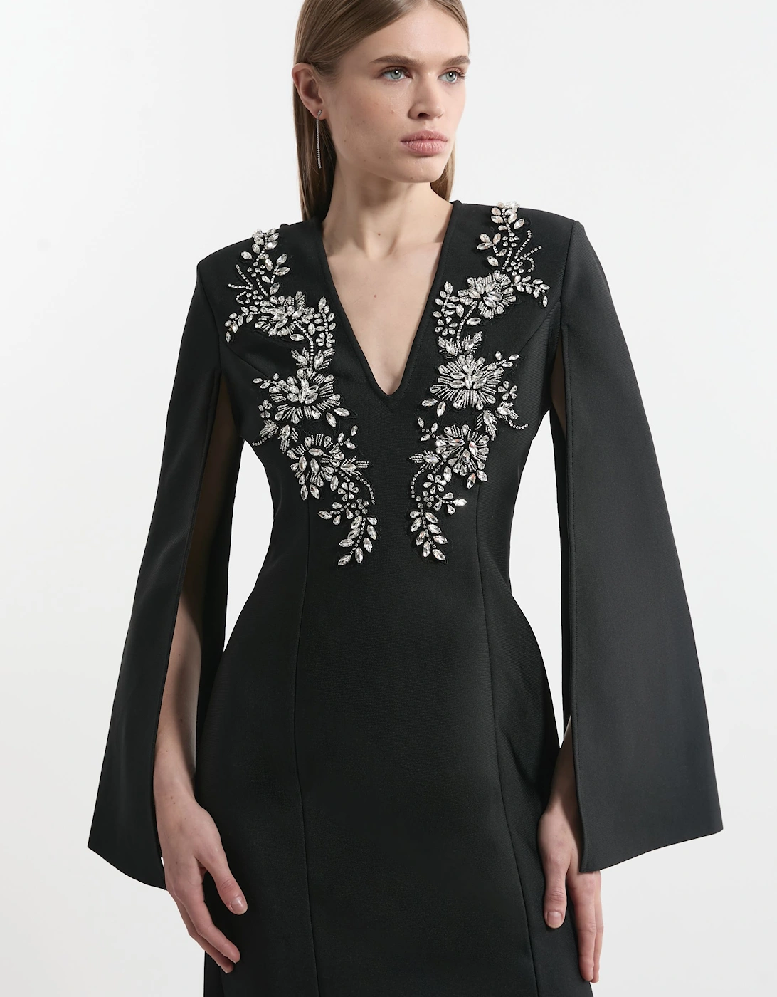 Bandage Form Fitting Cape Sleeve Embellished Mini Dress, 2 of 1