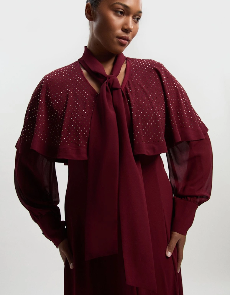 Plus Size Hotfix Studded Tie Neck Detail Cape Woven Maxi Dress