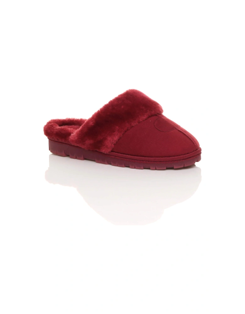 Flat  Heel Faux Fur Lined Slip On Memory Foam Mules  Slippers