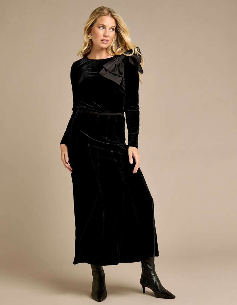 Vienna Black Velvet Maxi Skirt