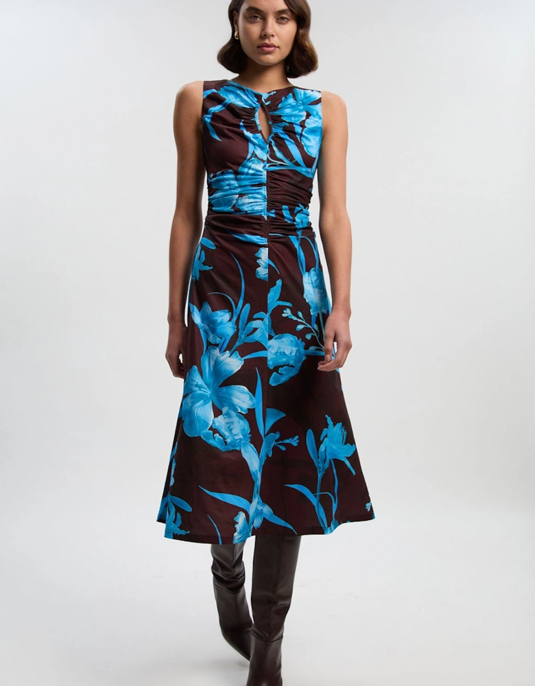 Floral Print Crepe Cut Out Detail Maxi Dress