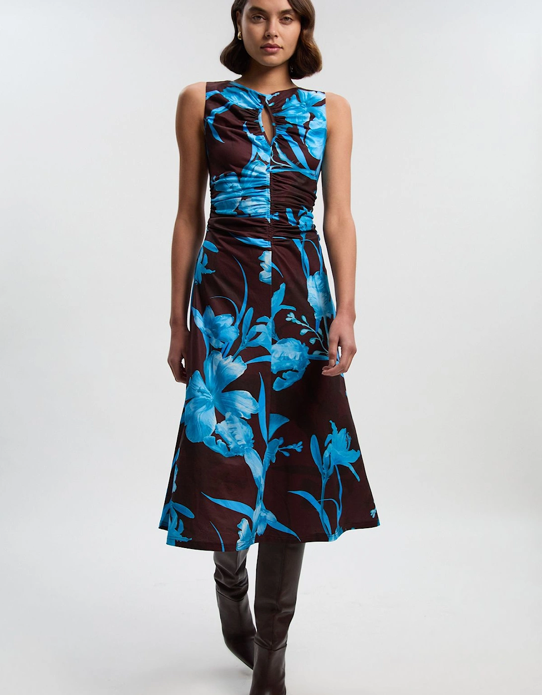 Floral Print Crepe Cut Out Detail Maxi Dress, 2 of 1