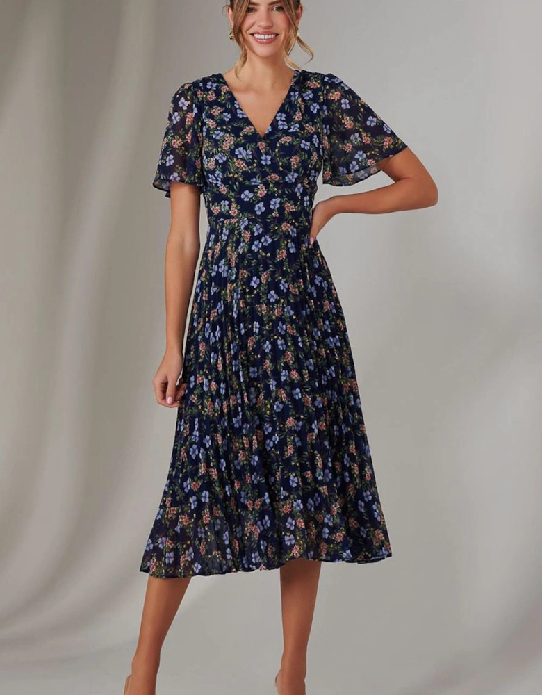 Chiffon Pleated Wrap Midaxi Dress