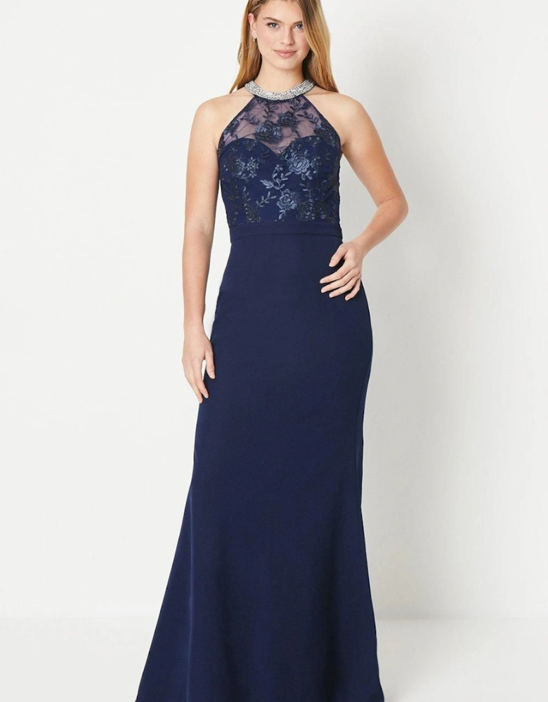 by Coast Halterneck Jewel Trim Sculpting Crepe Prom Dress