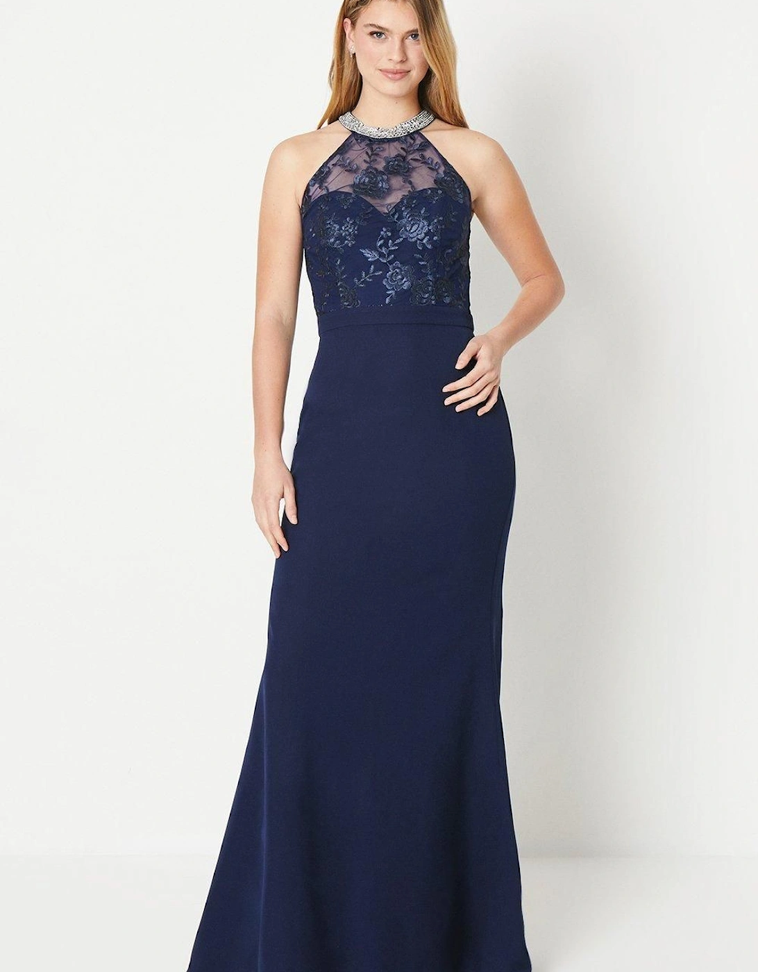 by Coast Halterneck Jewel Trim Sculpting Crepe Prom Dress, 2 of 1