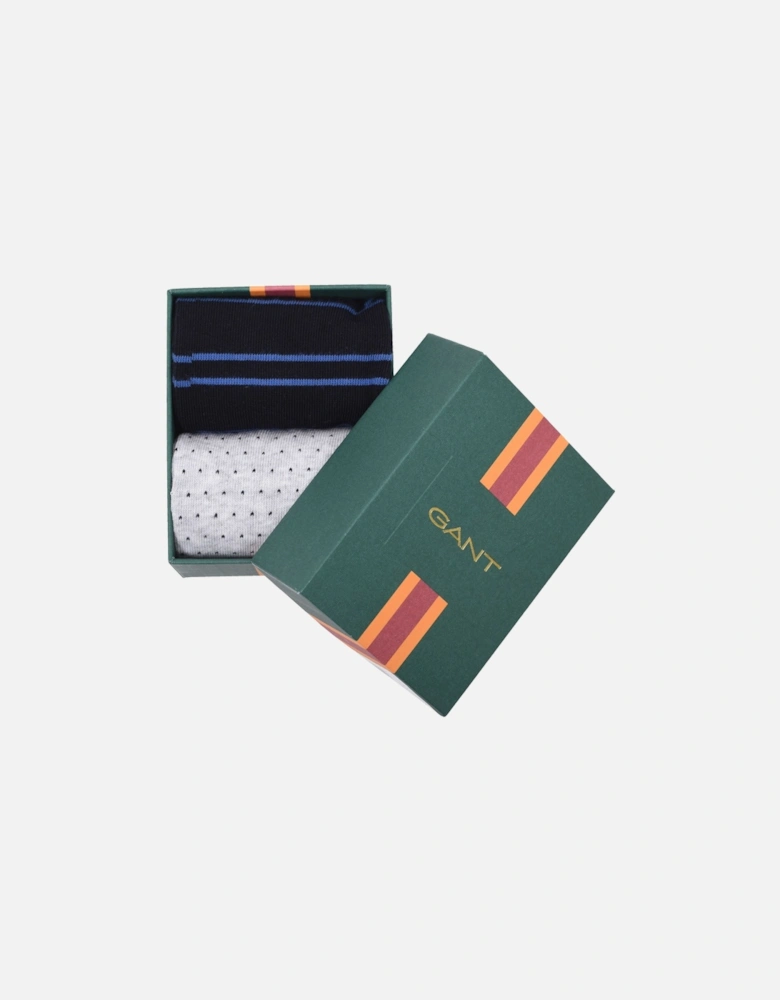 Stripe and Mini Dot 2pk Socks Marine