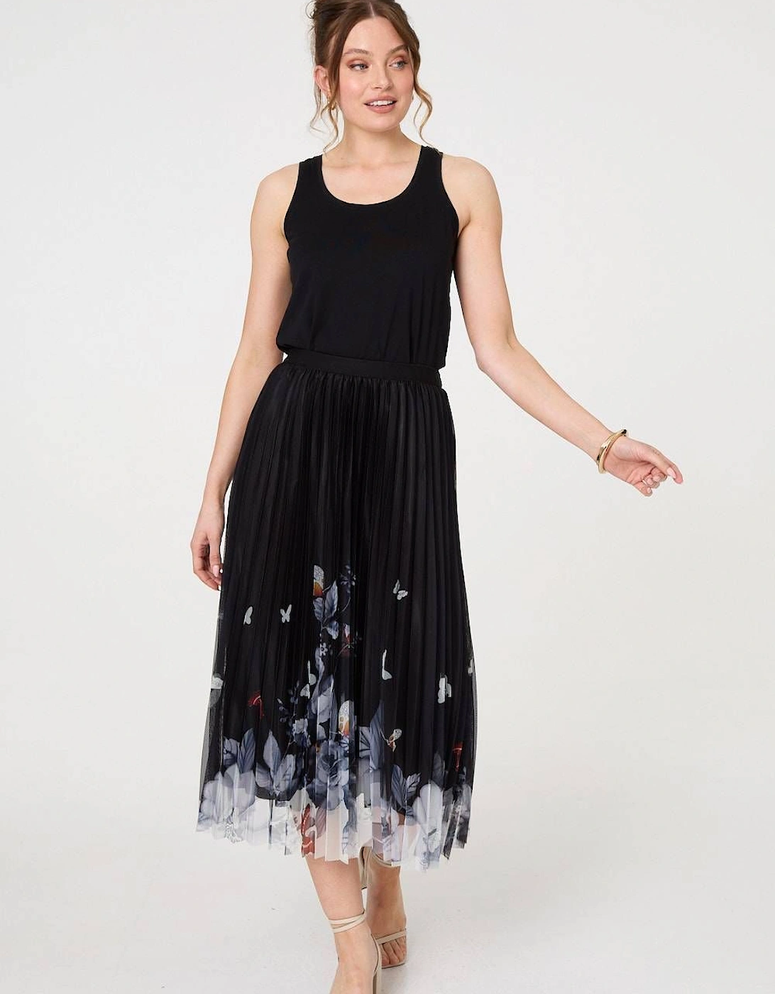Butterfly Print Pleated Mesh Midi Skirt, 2 of 1