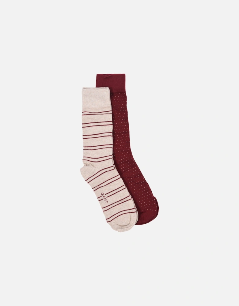 Stripe and Mini Dot 2pk Socks Plumped Red