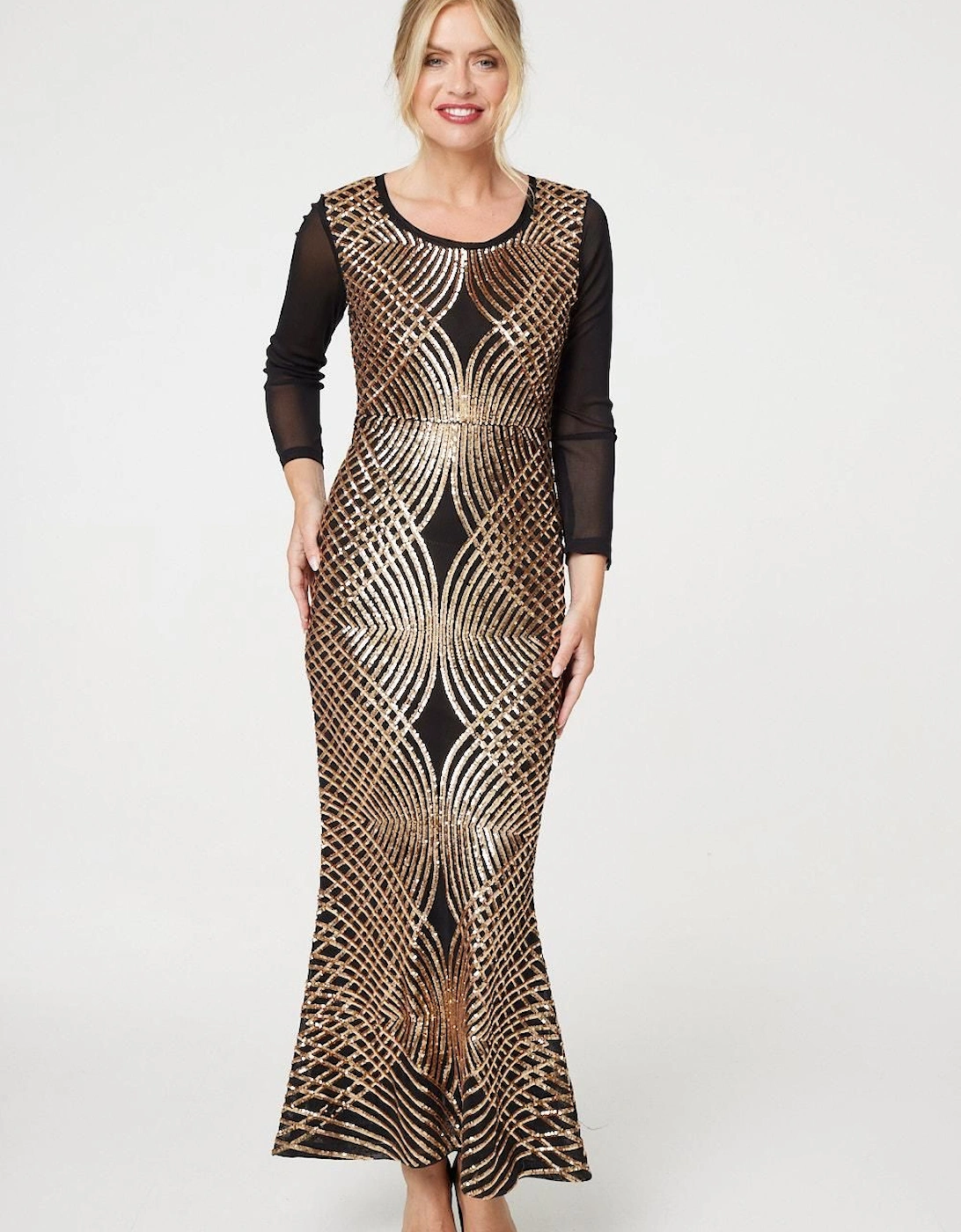 Sequin Embellished Semi Sheer Maxi Gown, 2 of 1