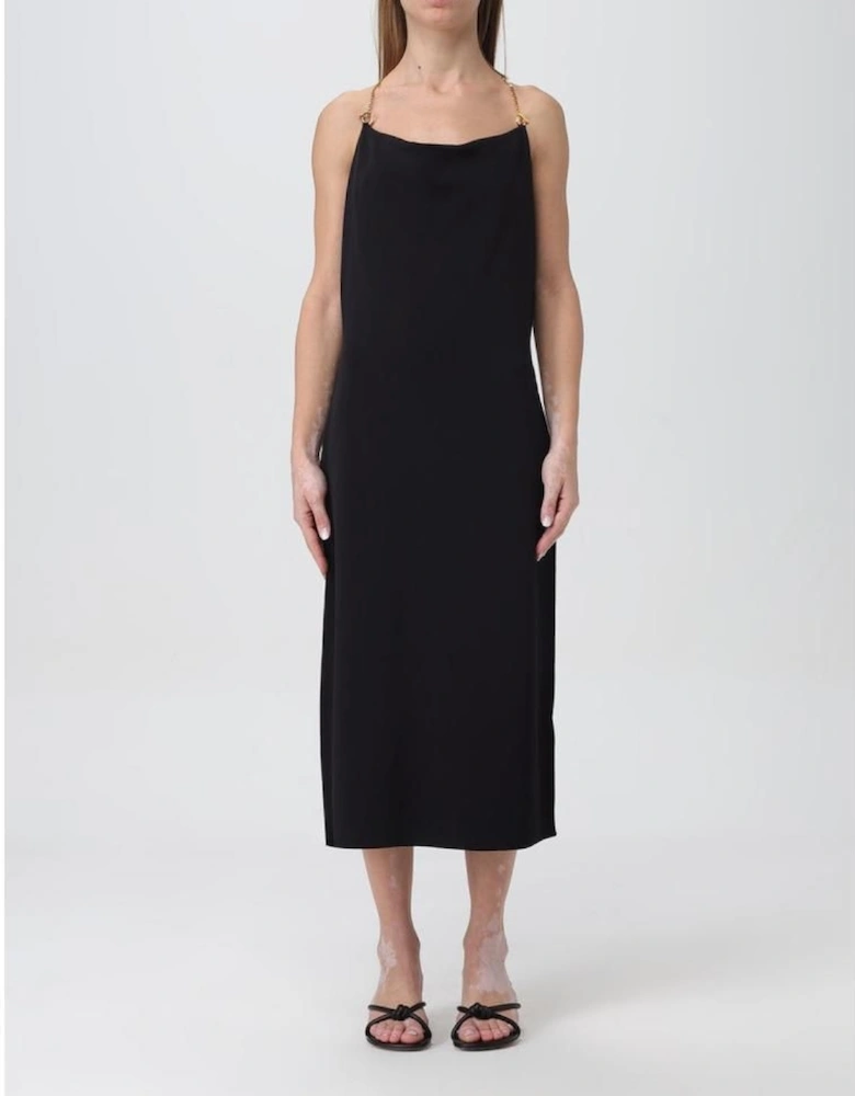 Chain Strap Slip Midi Dress  - Black Dresses