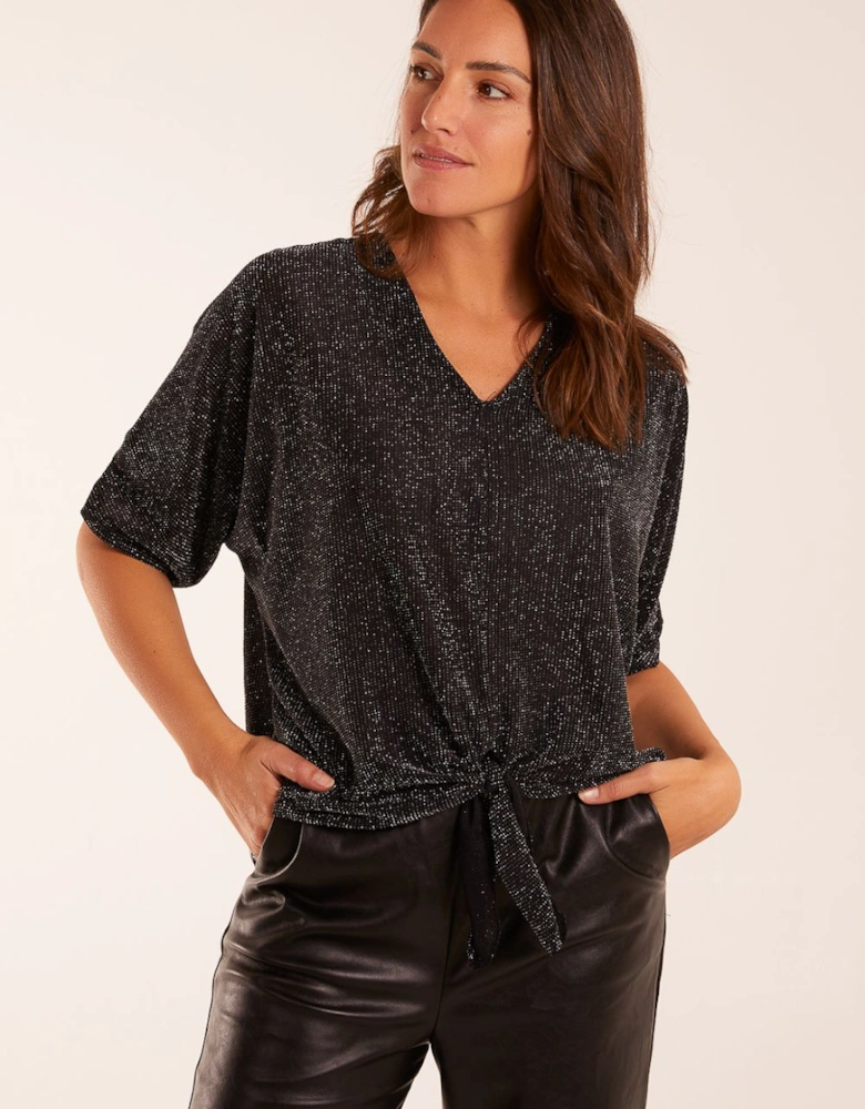 V Neck Tie Front Blouse