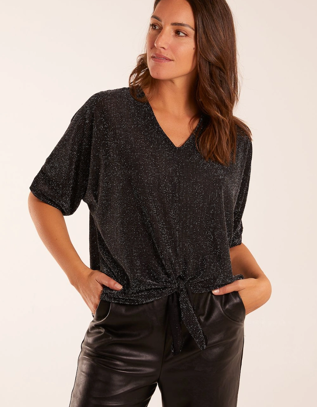 V Neck Tie Front Blouse, 2 of 1