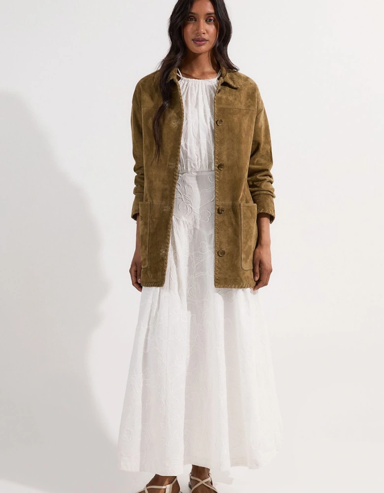 Suede Whip Stitch Detail Collared Jacket