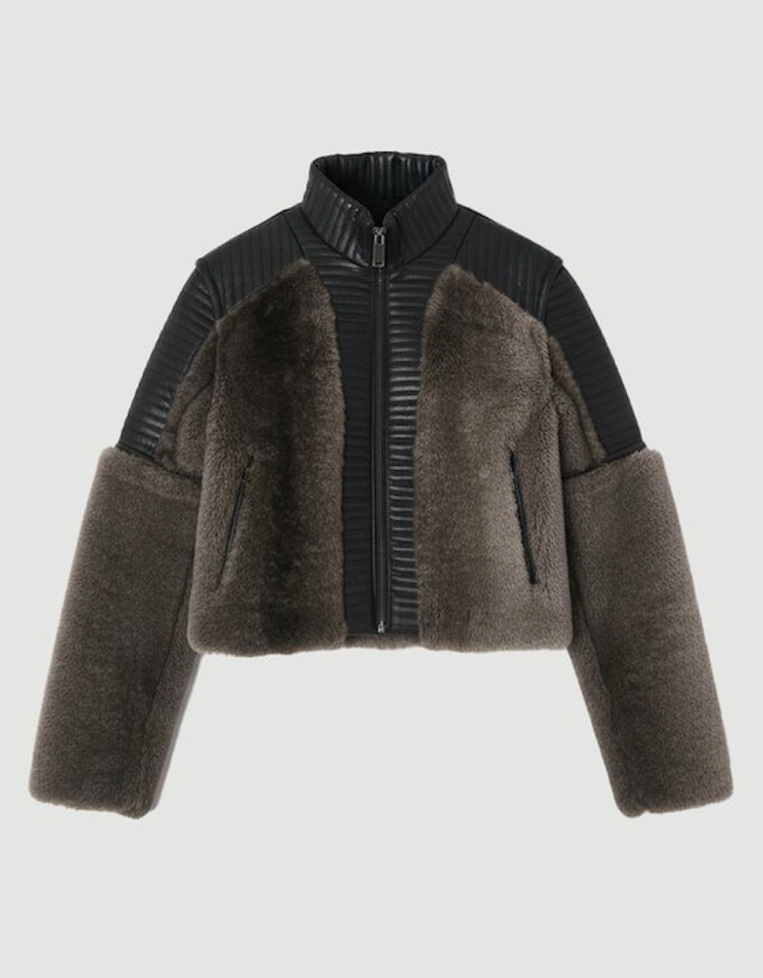 Faux Fur & Faux Leather Panelled Biker Short Coat