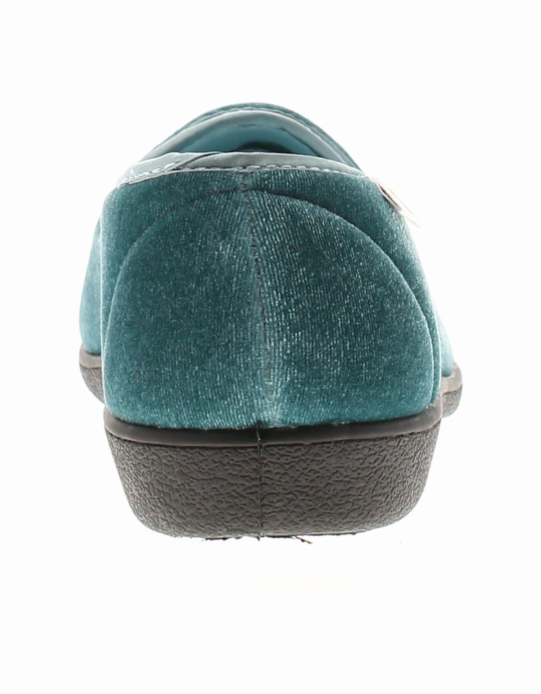 Womens Slippers Madge Velour Textile green UK Size