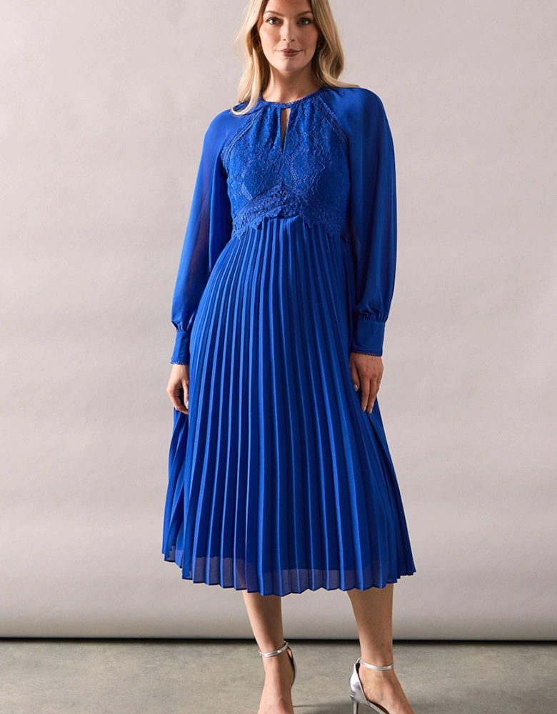 Petite Occasion Premium Lace Insert Pleated Midaxi Dress