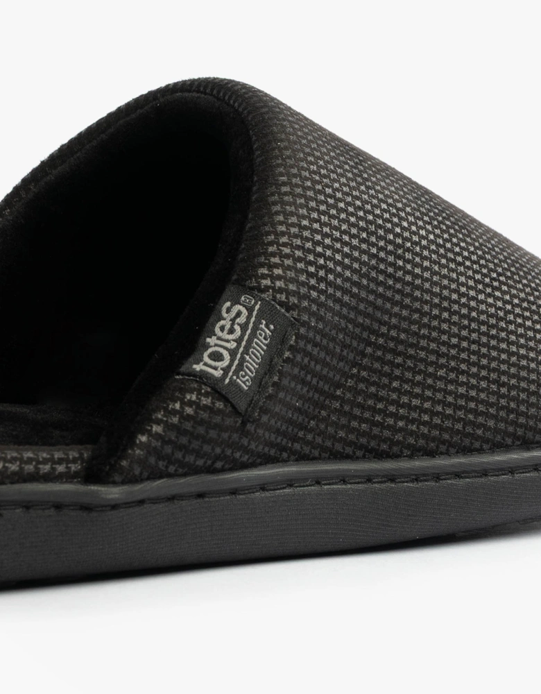 Isotoner SQUARE PATTERNED SMART MULE Mens Mule Slippers Black