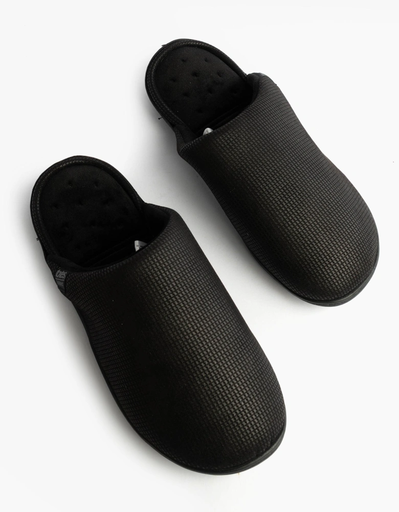 Isotoner SQUARE PATTERNED SMART MULE Mens Mule Slippers Black