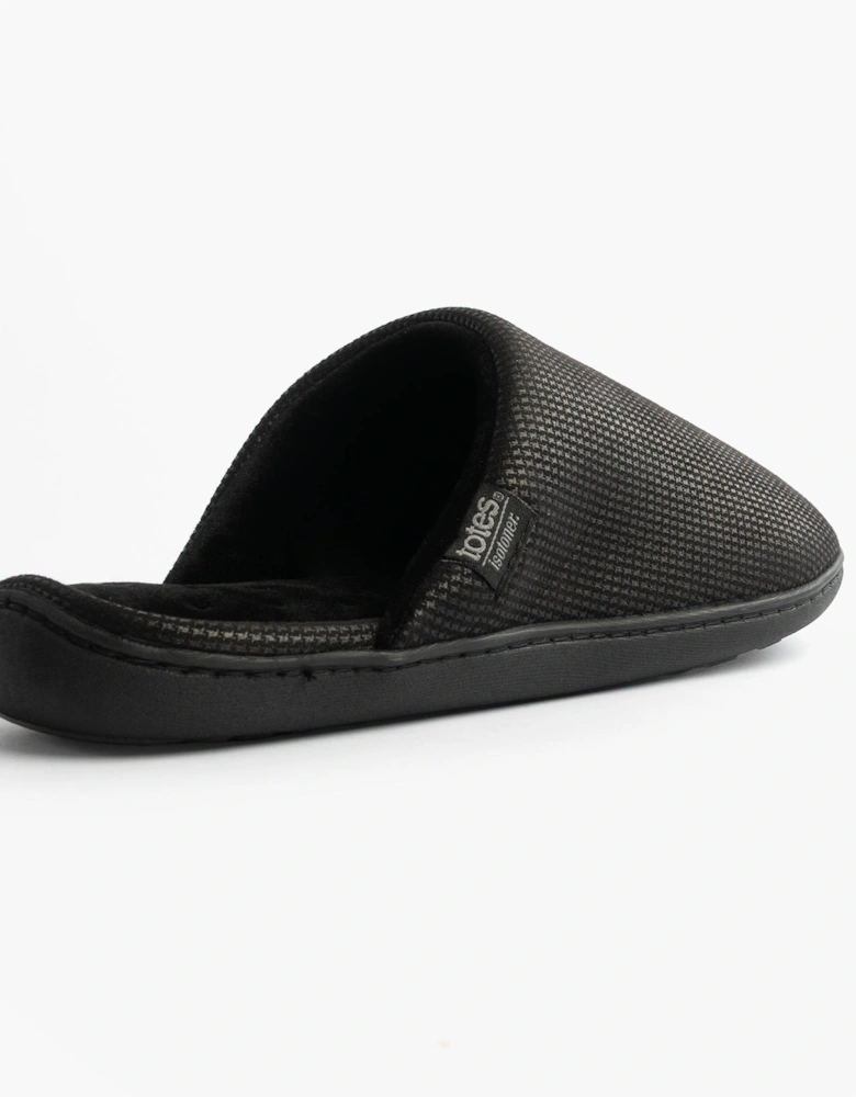 Isotoner SQUARE PATTERNED SMART MULE Mens Mule Slippers Black