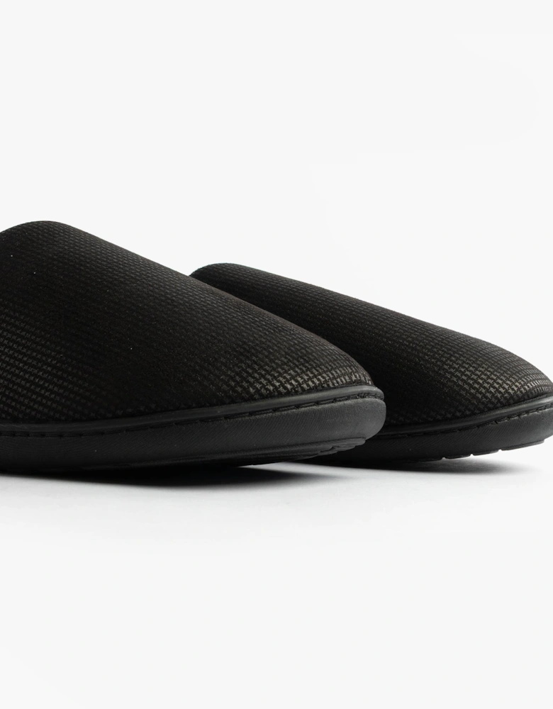 Isotoner SQUARE PATTERNED SMART MULE Mens Mule Slippers Black