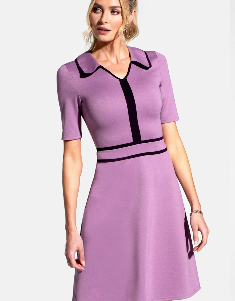 Contrast Piping Dress with Flared Skirt