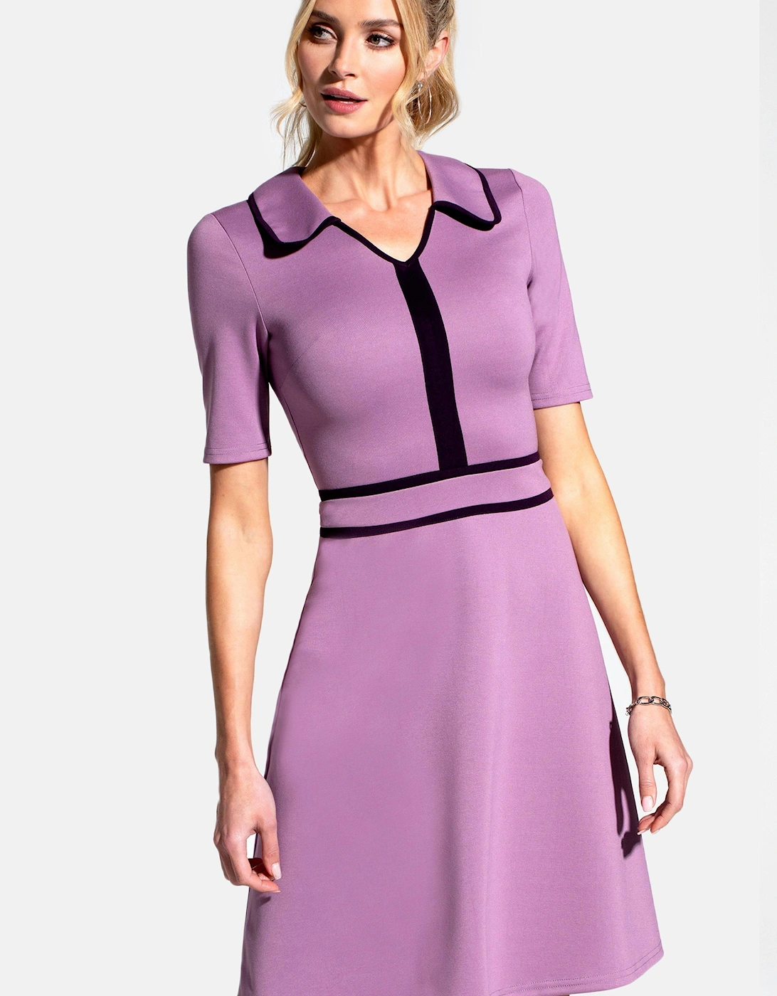 Contrast Piping Dress with Flared Skirt, 2 of 1