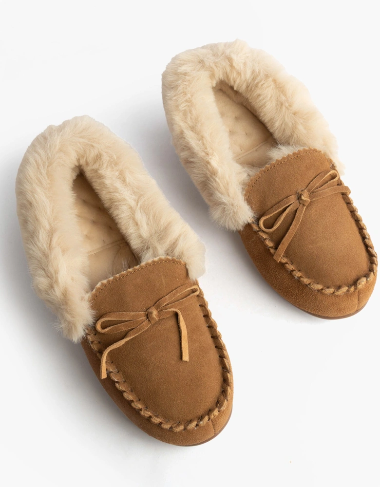Isotoner REAL SUEDE MOCCASIN Womens Slippers Tan