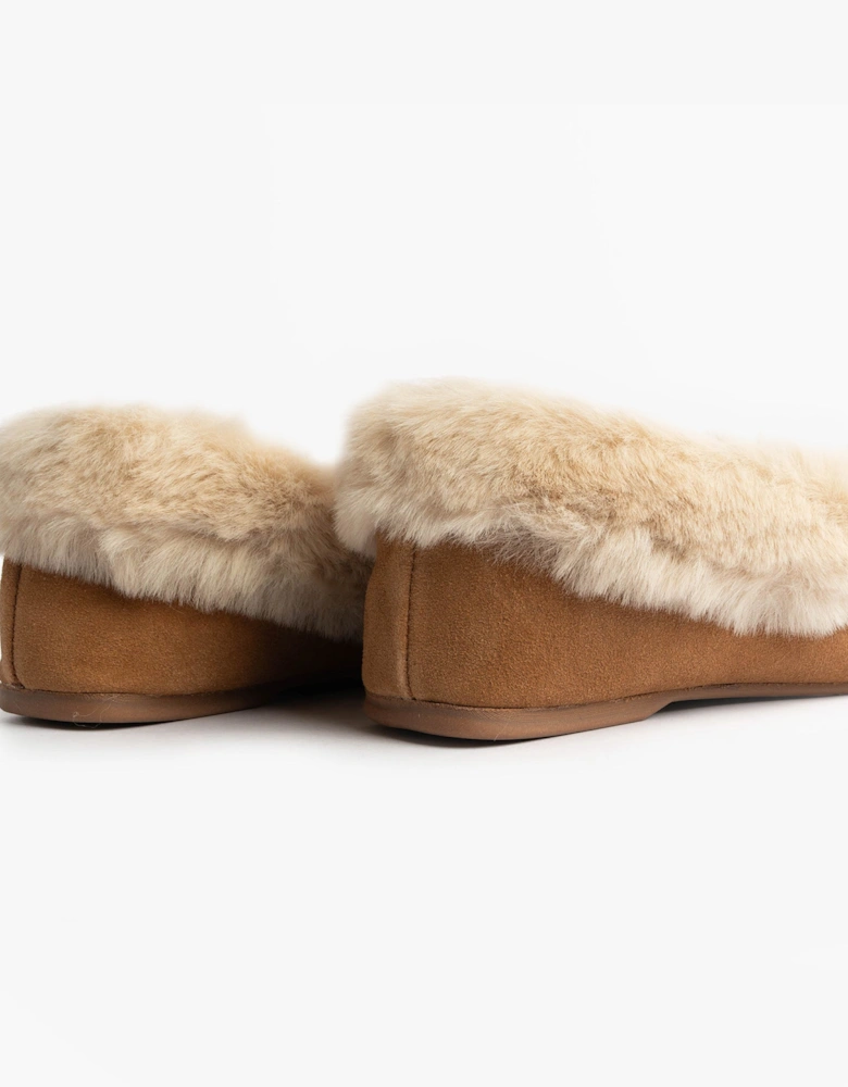 Isotoner REAL SUEDE MOCCASIN Womens Slippers Tan