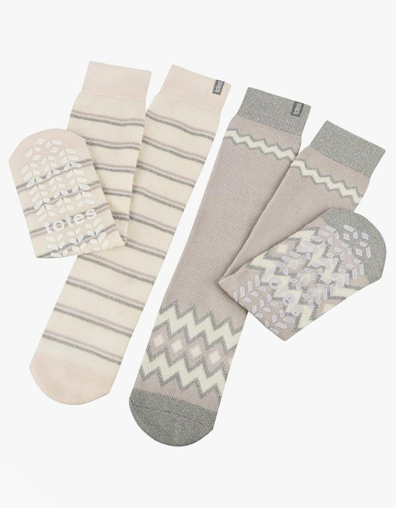Toasties ORIGINAL SLIPPER SOCKS (TWIN PACK) Womens Fairisle / Plain