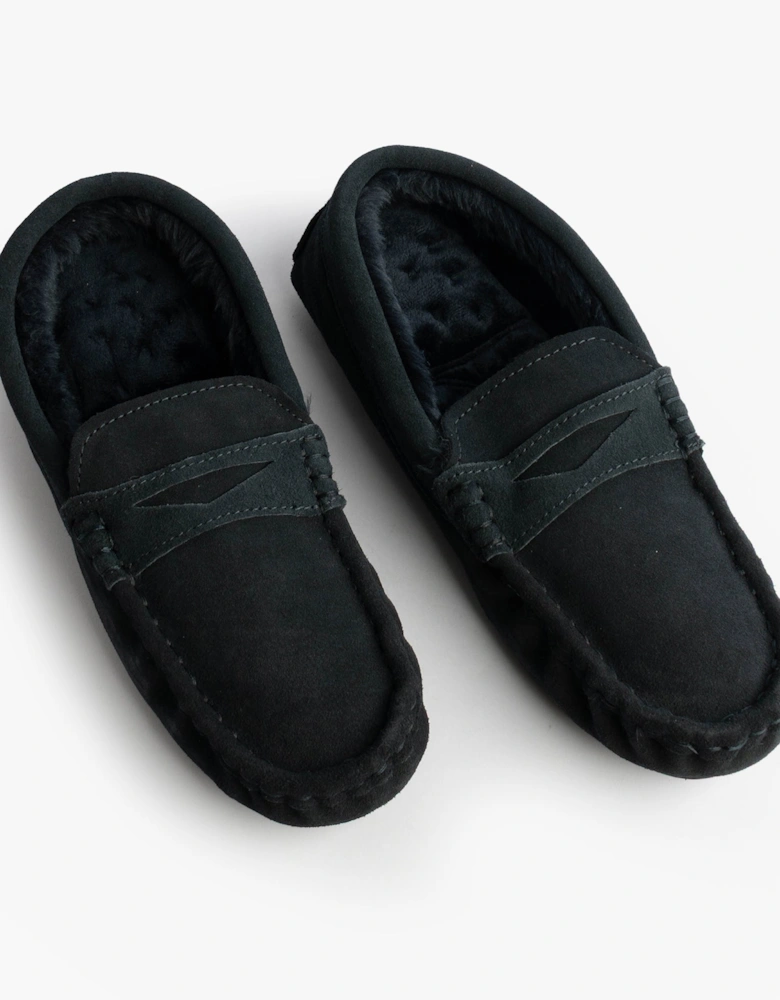Isotoner SUEDE CLASSIC Moccasin Slippers Mens Navy