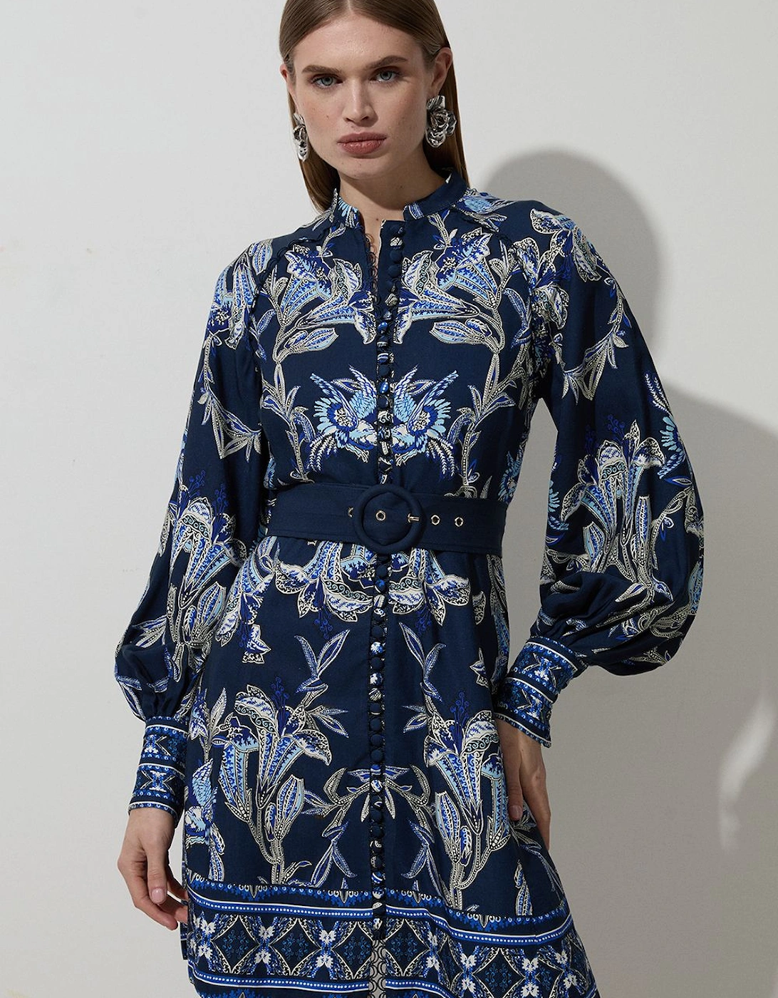 Viscose Linen Mirrored Floral Woven Mini Dress With Raffia Belt, 2 of 1