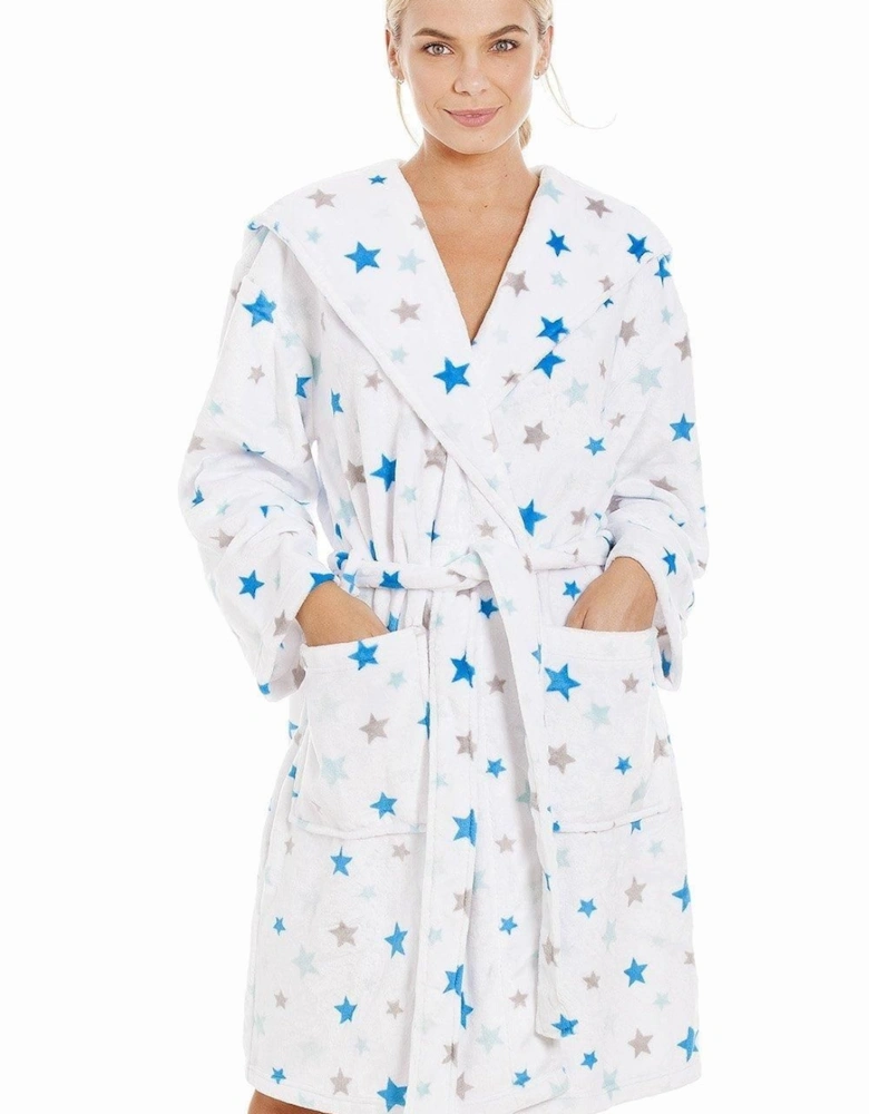 Supersoft Fleece Star Print Hooded Bathrobe