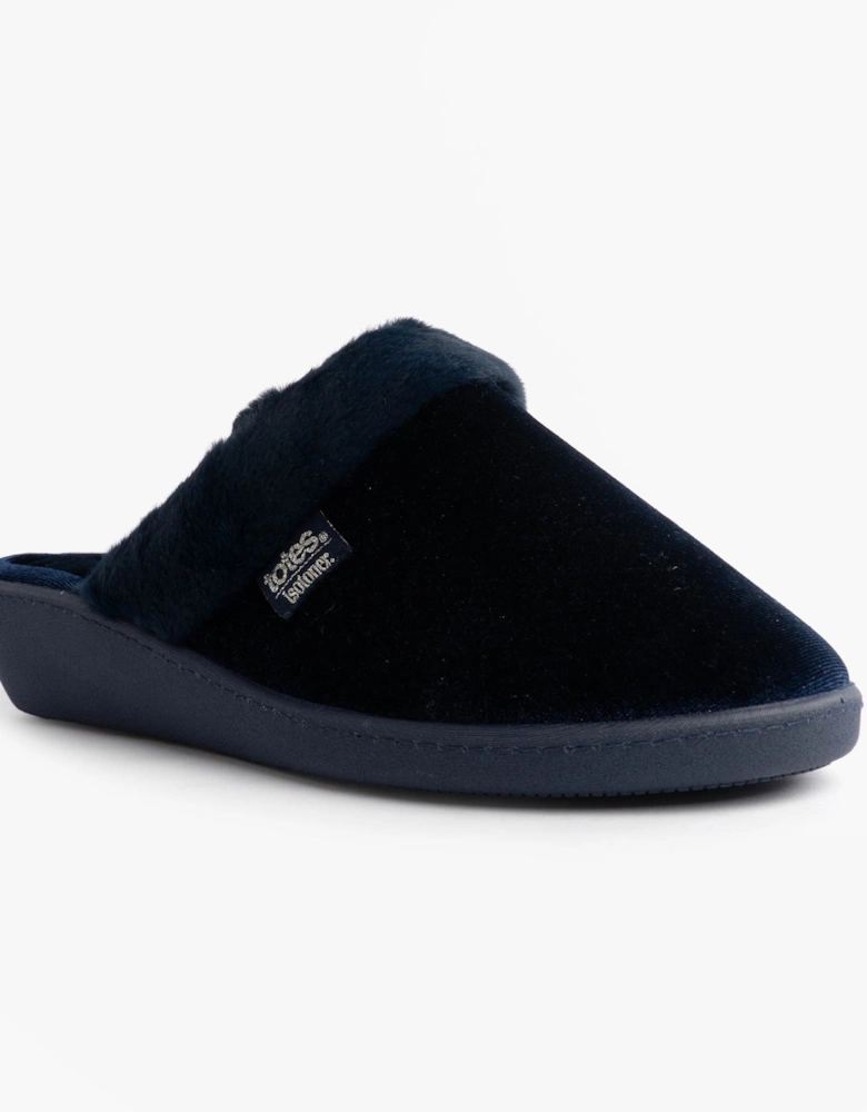 Isotoner SPARKLE VELOUR HEELED MULE Womens Mule Slippers Navy