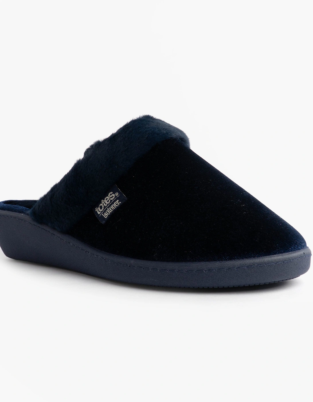 Isotoner SPARKLE VELOUR HEELED MULE Womens Mule Slippers Navy