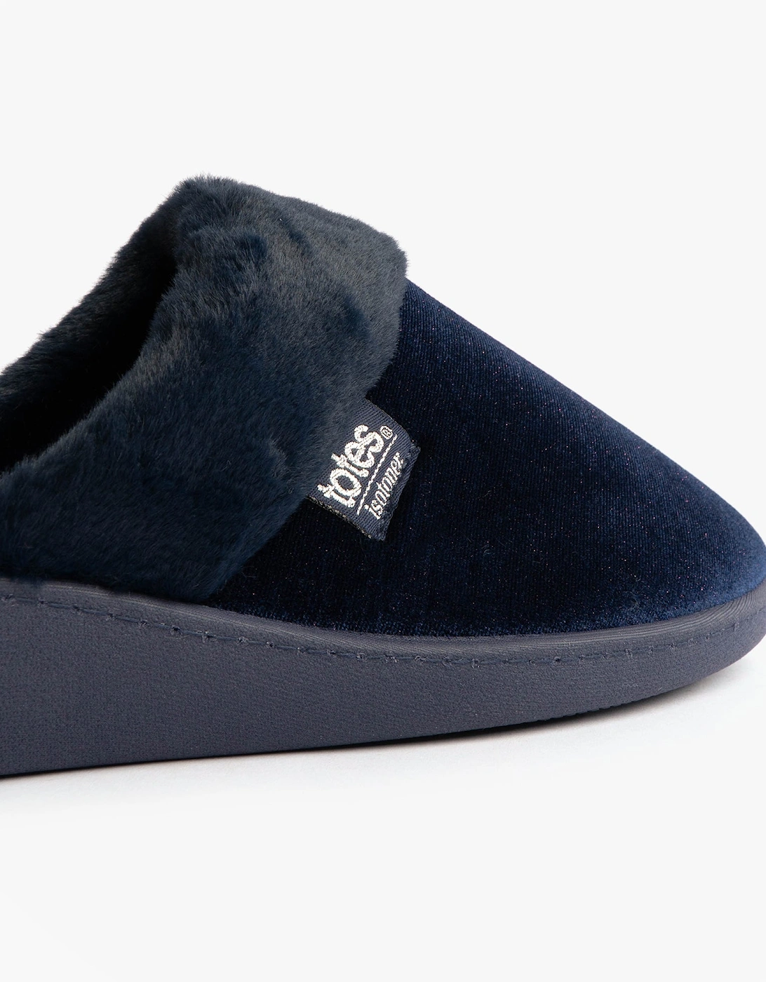 Isotoner SPARKLE VELOUR HEELED MULE Womens Mule Slippers Navy