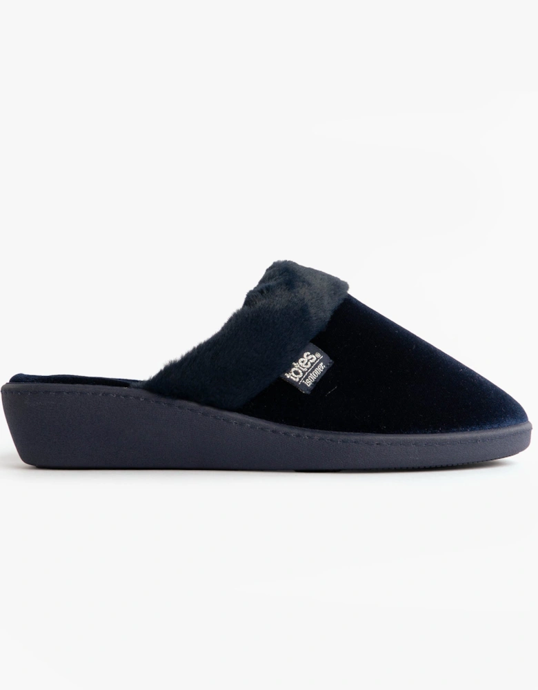 Isotoner SPARKLE VELOUR HEELED MULE Womens Mule Slippers Navy