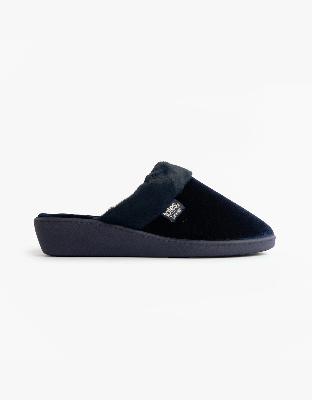 Women's Totes Isotoner SPARKLE VELOUR HEELED MULE Womens Mule Slippers Navy - Blue - Size: 4
