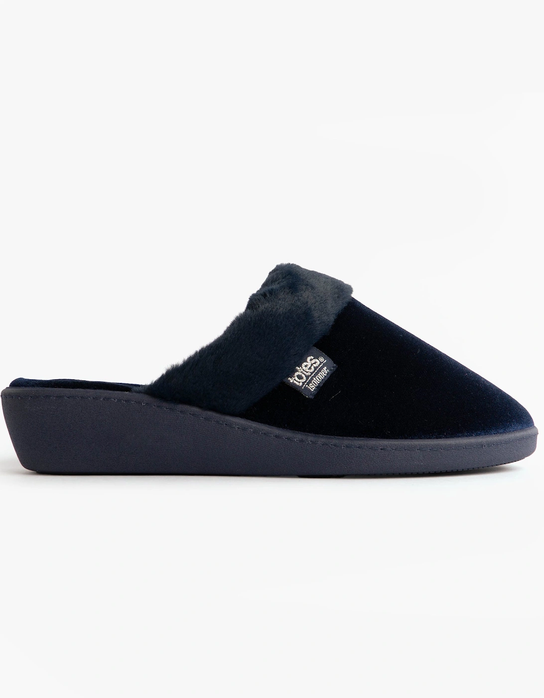 Isotoner SPARKLE VELOUR HEELED MULE Womens Mule Slippers Navy, 8 of 7