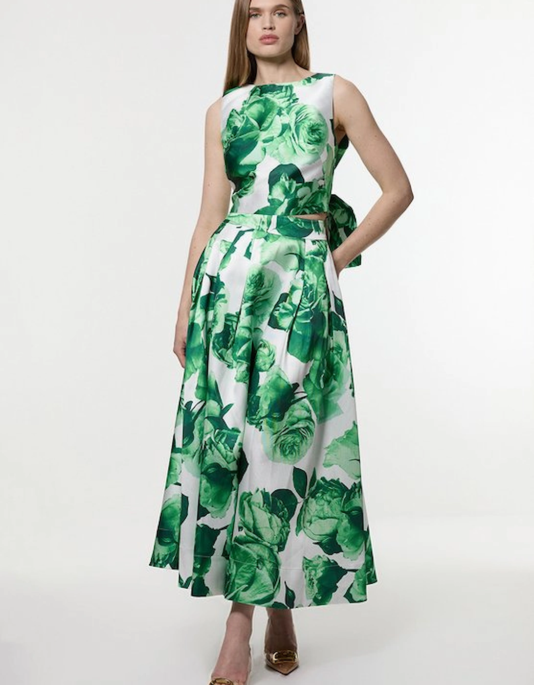 Green Rose Twill Bow Detail Top