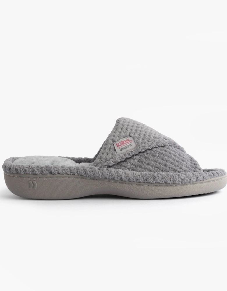 Isotoner POPCORN TURNOVER OPEN TOE Womens Mule Slippers Pale Grey